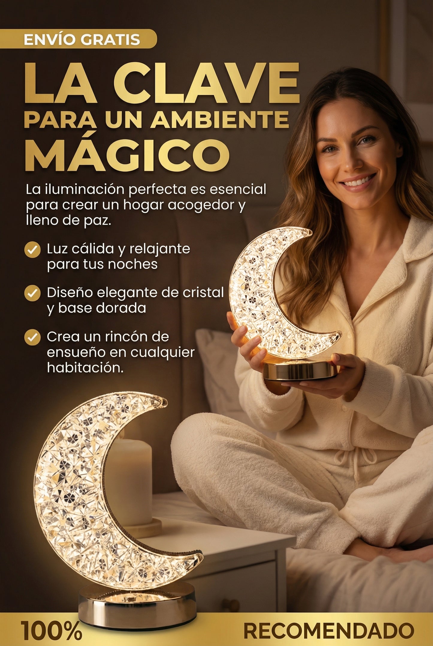 Lámpara Luna de Cristal LED – Ilumina tus noches con calma y armonía